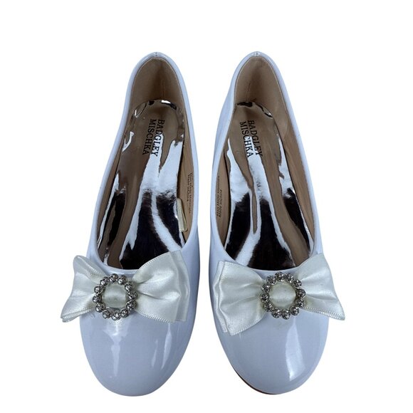 Badgley Mischka Girl's Avery Shimmer Bow White Flats (Little Kid/Big Kid) Size 2 - Picture 2 of 7